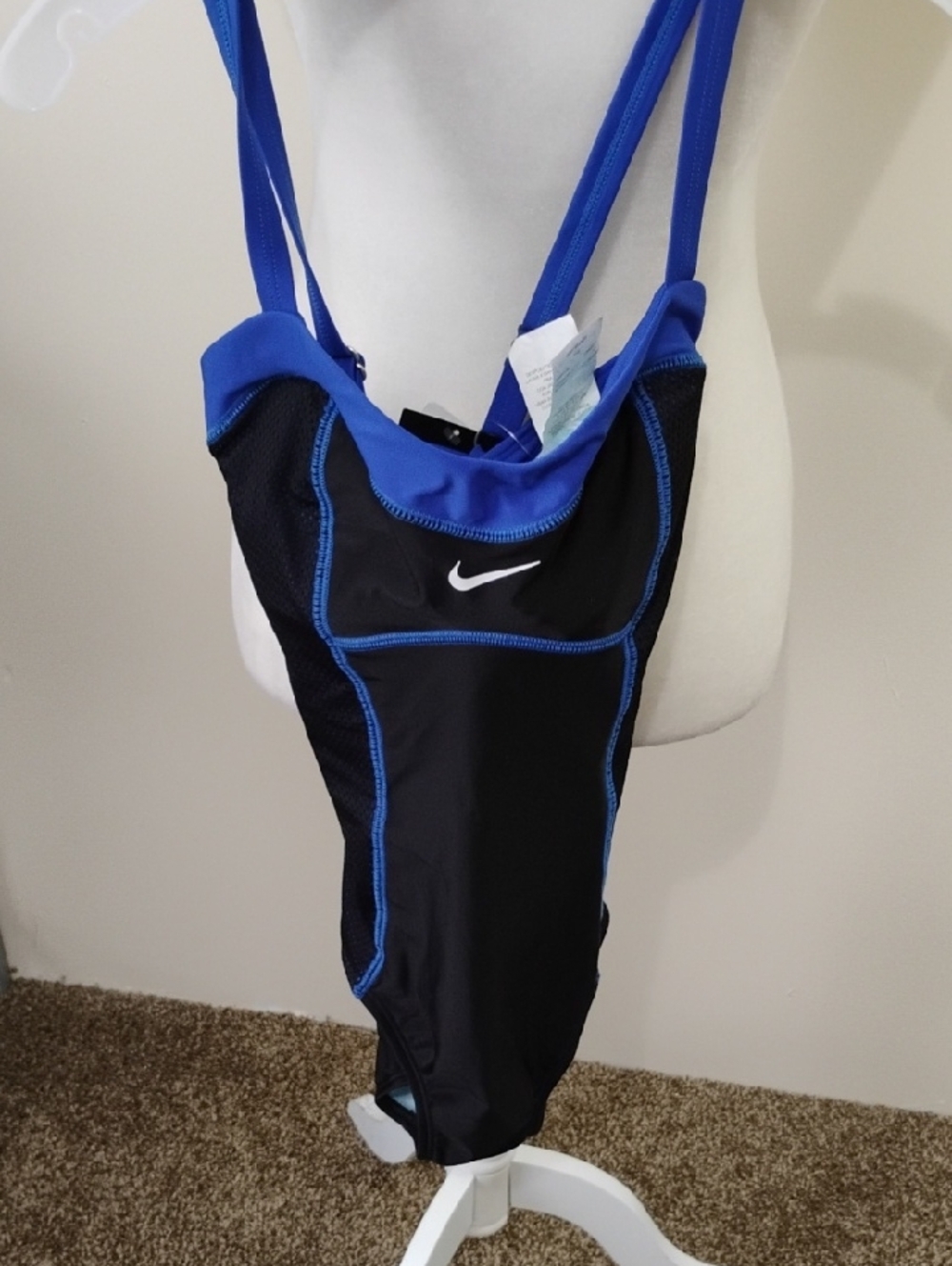 Nike Black and Royal Blue Athletic One-Piece Swim Suit
